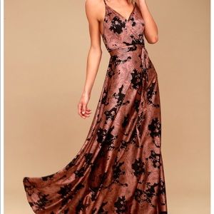 Lulus rust/copper open back floral maxi dress
